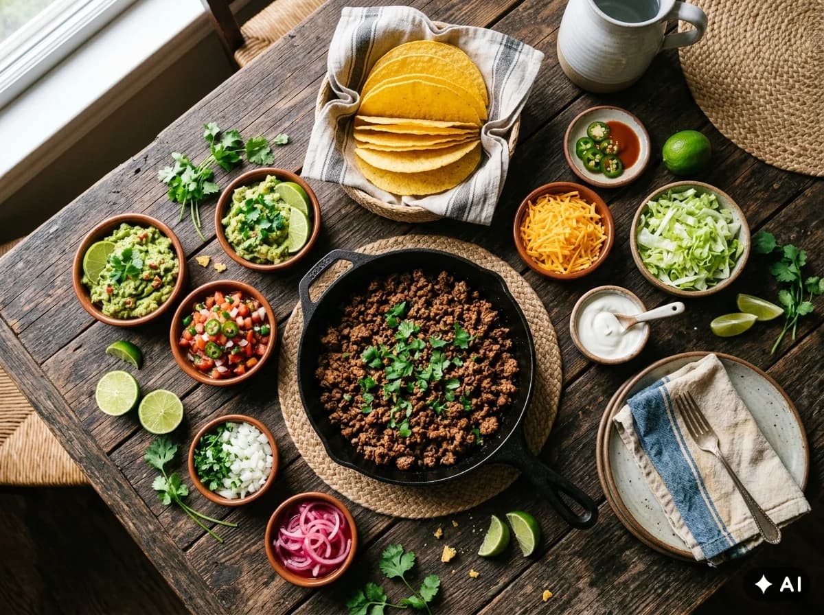 Tacokvöld með nautahakki, salsa og guacamole