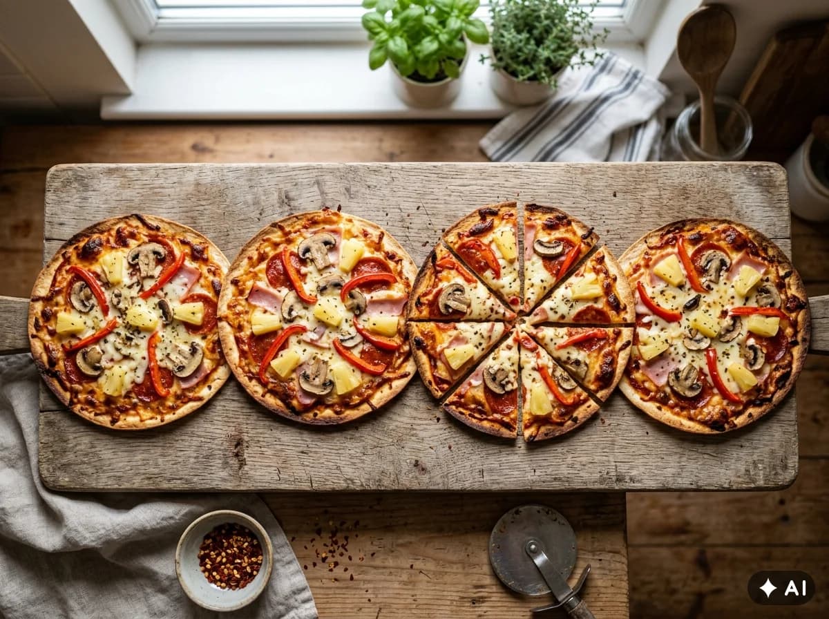 Tortillapítsur með pepperóní og skinku