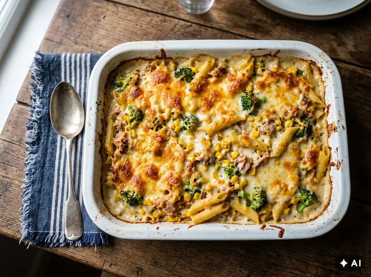 Túnfiskpasta í ofni með maís og osti