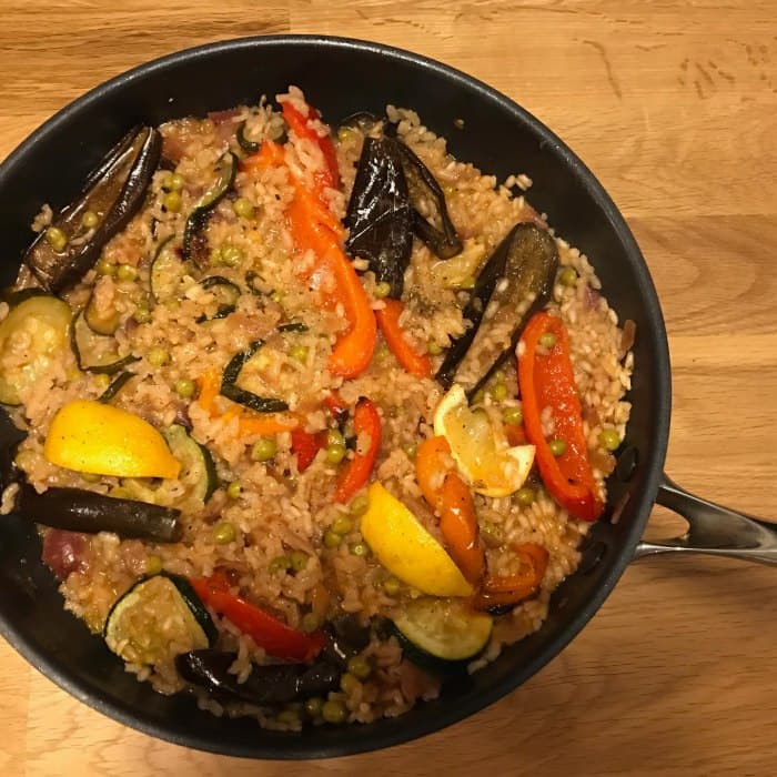 Ristaðir fennel og eggaldin paella