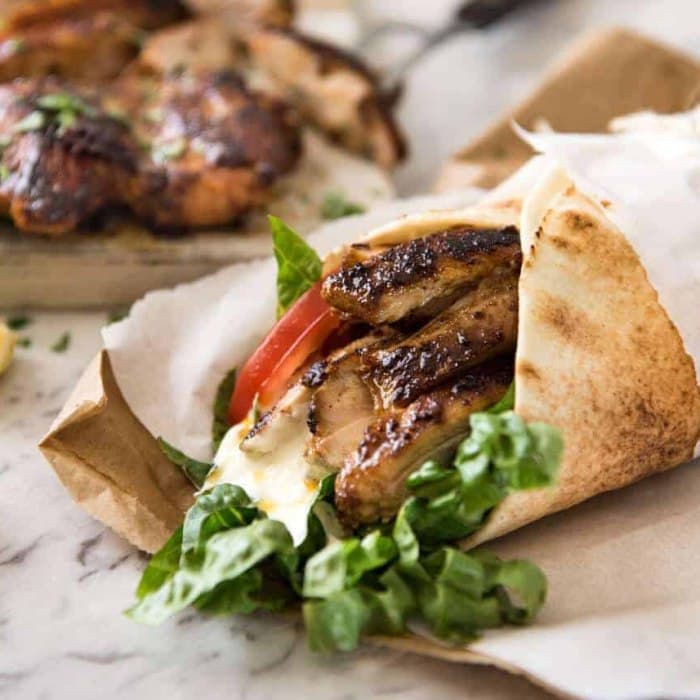 Grilled Egyptian Chicken Shawarma with Yogurt Sauce